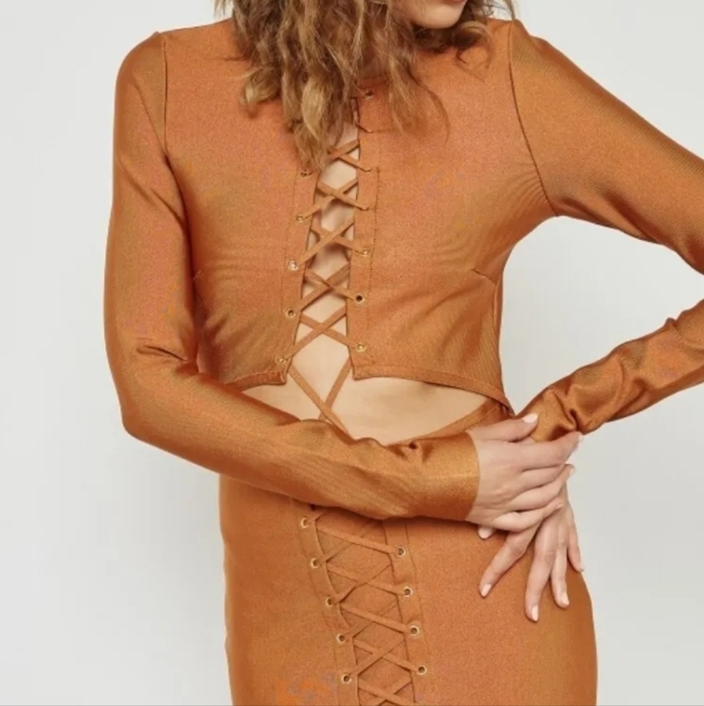 Missguided  Women's Rust Bandage bandage lace-up eyelet Bodycon Dress Size 12